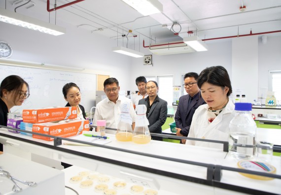 ภาพกิจกรรม  คณะวิทยาศาสตร์และเทคโนโลยี ต้อนรับคณะผู้บริหารวิทยาลัยอาชีวศึกษาและเทคนิคสิบสองปันนา ประเทศสาธารณรัฐ ประชาชนจีน เข้าเยี่ยมชมห้องปฏิบัติการทางวิทยาศาสตร์